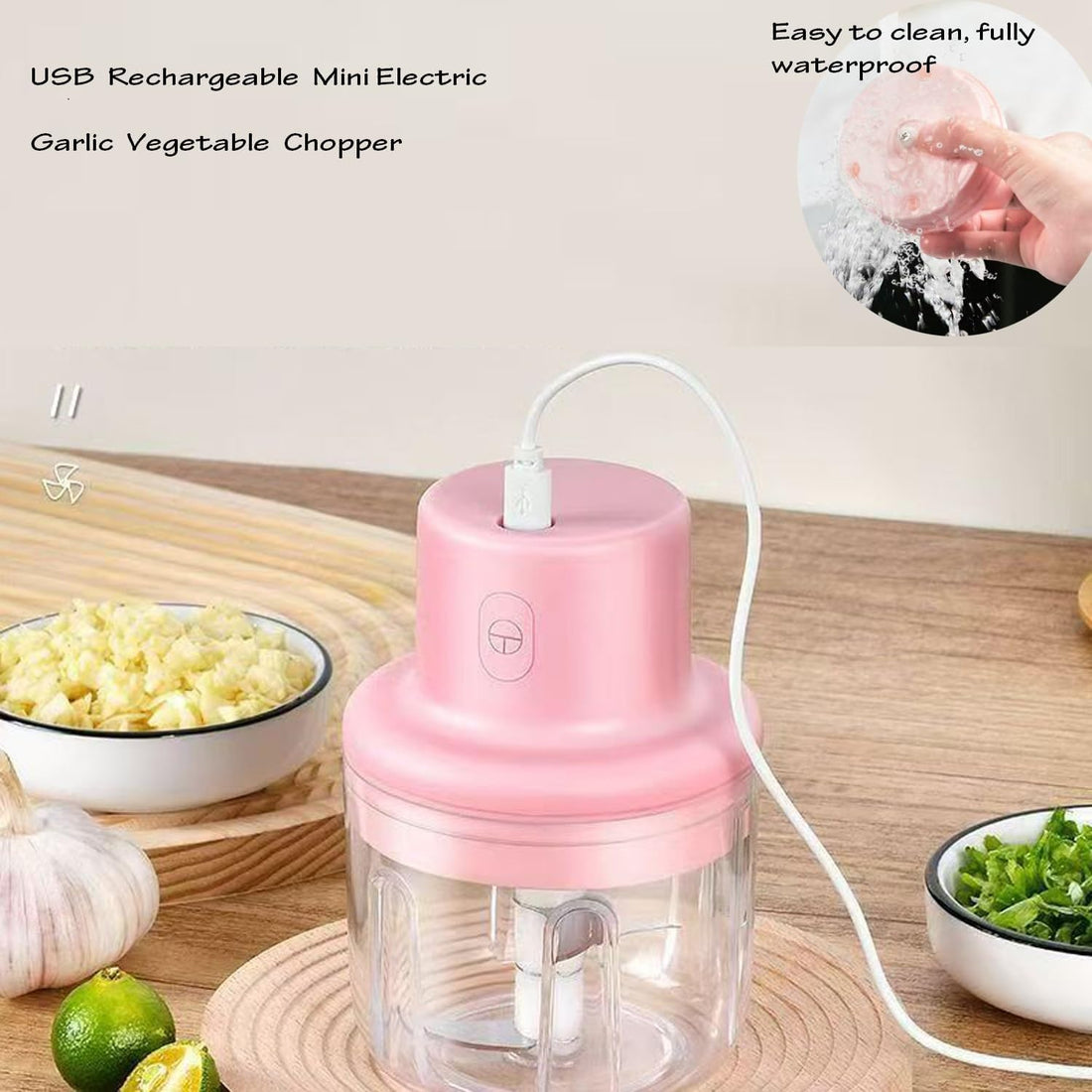 USB Rechargeable Cordless Mini Food Chopper – Fast Onion, Garlic & Vegetable Cutter