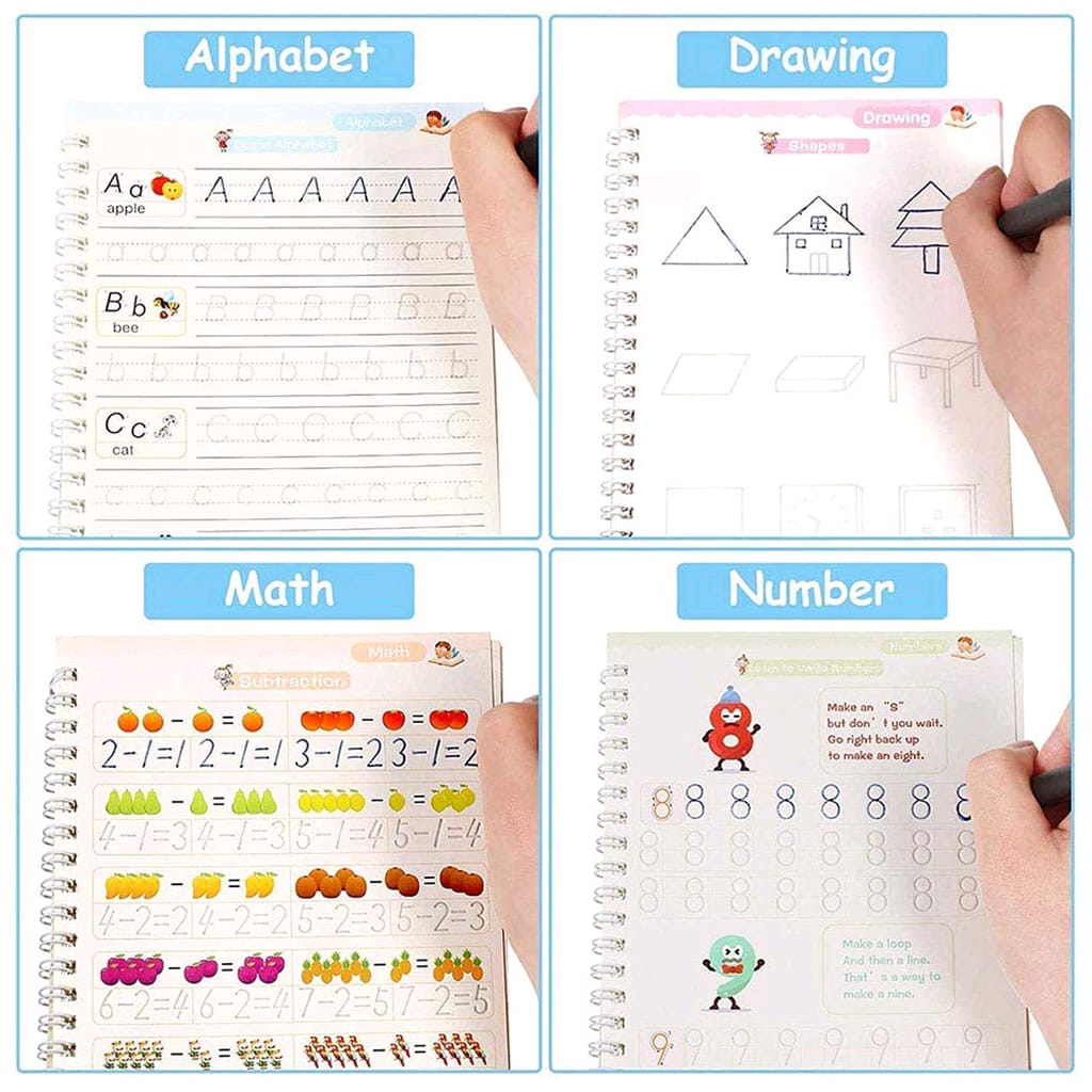Magic Handwriting Practice Copybook(4 BOOKS) , Magic Book For Montessori children Tracing Handwriting | First Learning Books for Kids
