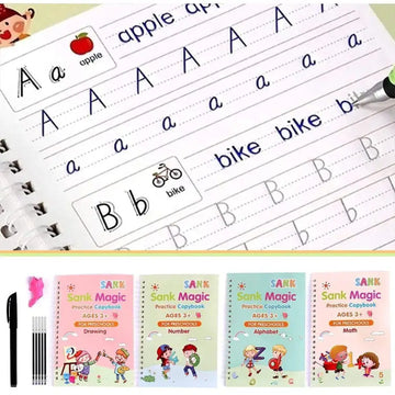 Magic Handwriting Practice Copybook(4 BOOKS) , Magic Book For Montessori children Tracing Handwriting | First Learning Books for Kids